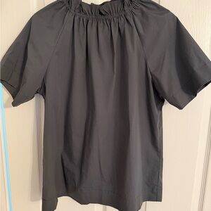 Gray Ruched Neckline Blouse with Short Sleeves